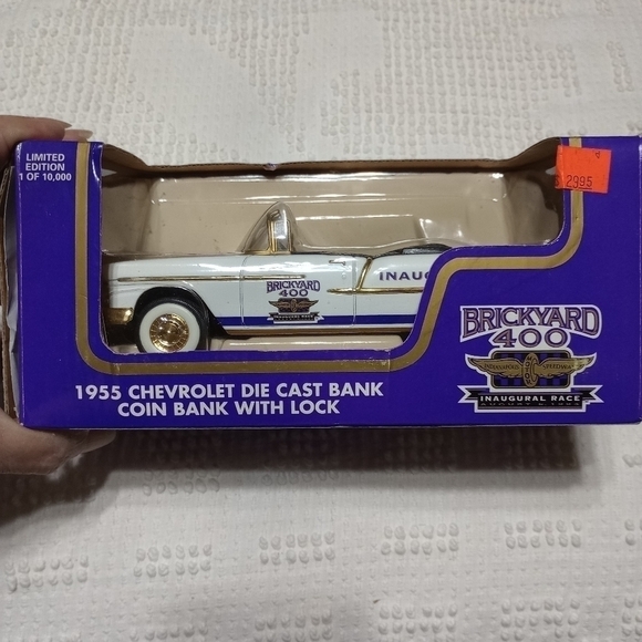 VINTAGE 1955 Chevrolet Brickyard 400 Diecast Bank Coin w/ Lock Inaugural Race